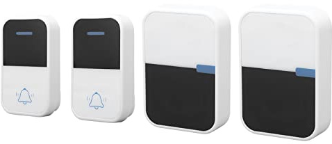 Timbre inalámbrico de rango de 150 m, autoalimentado, para casa, oficina, timbre, puerta, timbre, kit con 2 receptores, 2 transmisores, 38 melodías, 3 niveles de volumen (Reino Unido)