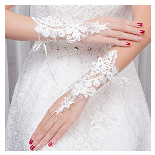 nihngvjm Sommer-Sonnenschutz-Handschuhe Brautkleid Weiße Kurze Handschuhe Spitze-Diamant-Dekorationen Etikette-Handschuhe brauthandschuhe