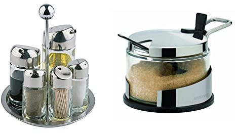 APS 40485 acciaio inossidabile-ampolla, 6 teilig, girevole & Tescoma Zuccheriera/Formaggiera da Tavola, Acciaio, Argento