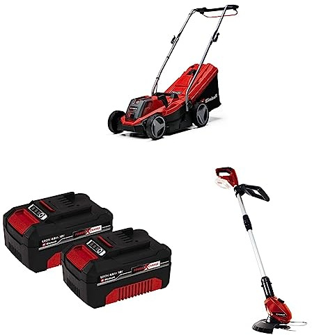 Einhell Power X-Change 18V Cordless Bundle - Lawnmower (33cm) With Battery and Charger, 4.0Ah Lithium-Ion Battery Twin Pack, and Strimmer (24cm)