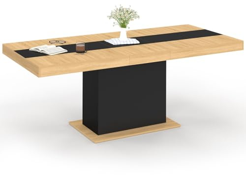 IDMarket - Table à Manger Extensible Rectangle Eden 6-10 Personnes Bois et Noir Bande Centrale Noire 160-200 cm