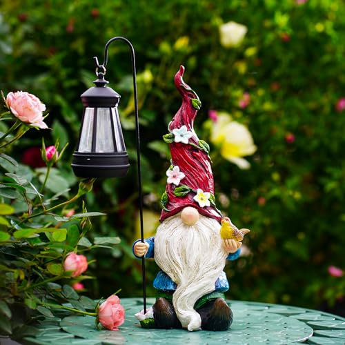Pohabery Gnomes Outdoor Statue with Solar Lights,Solar Garden Gnomes Decorations for Yard Patio Outside Gnome Garden Decor, Gnomes Gifts for Women Mom