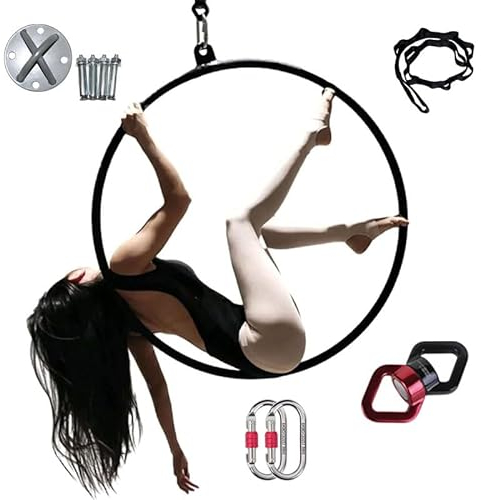 FNEDYHK Komplettes Schwarzes Aerial-Hoop-Set, Yoga-Aerial-Hoop, Single-Point-Lyra-Hoop-Set, Für Gymnastik Und Fitness,90cm