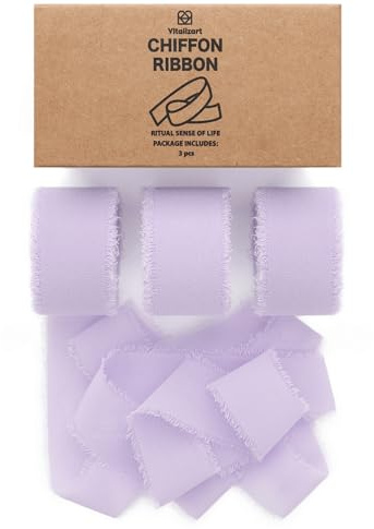 Vitalizart Lavender Purple Chiffon Ribbon 1 x 21 Yd for Crafting | Silky Fringe Fabric Ribbons (3 Rolls x 7 Yd), for Wedding Invitation, Bridal Bouquet, Gift Wrapping, Bows Making