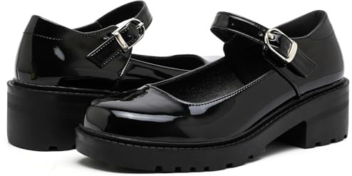 DADAWEN Chaussures Mary Jane Femme Cuir Verni Noir Plateforme Épaisse Talon Lolita École Antidérapantes Noir B 40
