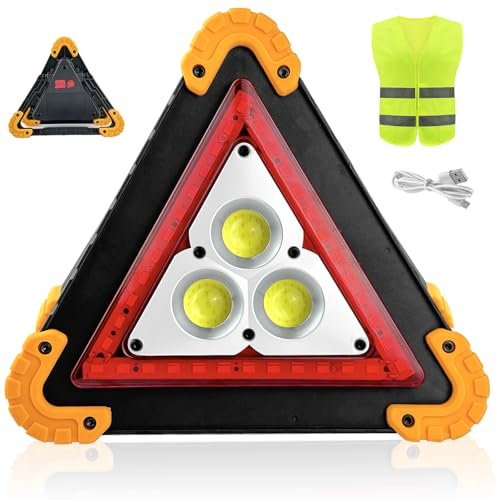 GZhaizhuan Warndreieck, Faltbares Sicherheitsdreieck, Mehrzweck Auto Sicherheits Warnlicht, Hohe Sichtbarkeit, Tragbare, Wasserdicht, 4 Modi, mit Sicherheitsweste