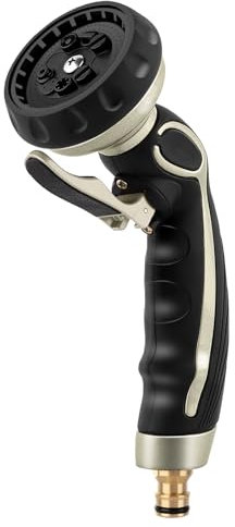 RESTMO Gartenbrause Metall, Robuste Garten Wasserspritze zum Reinigen und Bewässern, Hochdruck Gartenschlauch Düse mit Self-Lock-Frontauslöser, 9 Muster und Einhandbedienung, Schwarz