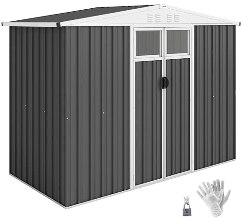 Outsunny 8 x 4 ft Garden Storage Shed, Outdoor Metal Shed, Dark Grey