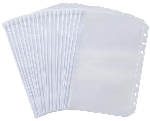 30 Pezzi A6 Binder, 6 Fori Raccoglitore Sacchetto in Plastica con Cerniera, Raccoglitore ad 6 Anelli, Buste Trasparenti A6, Tasche per Cartelle in PVC, per Documenti, Quaderni, Foto, Fattura, Carte