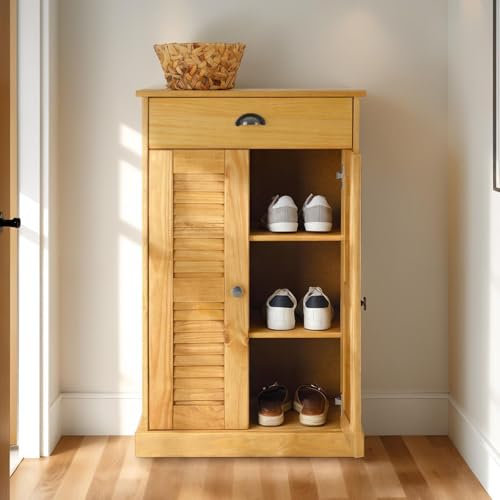 IDIMEX Kommode Veneta mit 2 Türen 1 Schublade aus Kiefer Massivholz, Natur - Flurkommode mit Muschelgriffen, Holzregal Schuhschrank Flurmöbel Schuhaufbewahrung