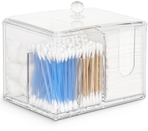 IWTTWY Acryl Wattepadspender, Kosmetik Organizer Wattepads Aufbewahrung mit Deckel, Transparent Wattestäbchen Halter, Schminktisch Zubehör für Wohnzimmer, Schlafzimmer, Badezimmer