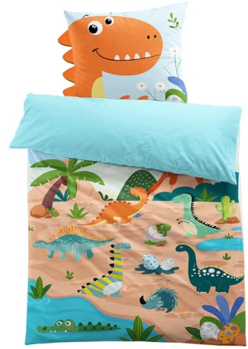 MUSOLEI Dinosaurier Bettwäsche 135x200 Kinder Mädchen Jungen Kinderbettwäsche Mikrofaser 3D Bettwäsche-Set Kinder Bettbezug mit 1 Kissenbezug 80x80 Geschenk für Kinderzimmer Einzelbett, Dino