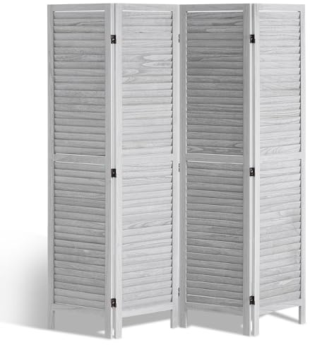 VEVOR Wood Room Divider, 4 Panel Folding Privacy Screen, 66.9 Inches Tall Indoor Wooden Partition, Portable Decoration Screen, for Room Separation, Home, Office, Restaurant & Bedroom (Light Grey)