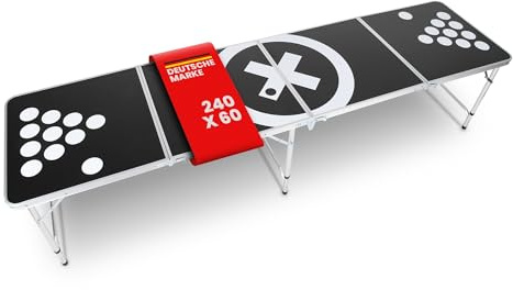 Bestlivings höhenverstellbarer Bierpong Tisch, 240x60x70cm aus Aluminium platzsparender Klapptisch, tragbares Partyspiel für Garten oder Festivals