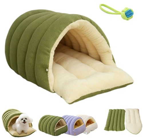 CutyPet Caverna Invernale, Letto per Animali in Morbido Peluche, Lettino per Gatti e Cani con Cuscino Rimovibile, Lavabile, Antiscivolo, Sacco a Pelo per Gatti e Cani di Piccola Taglia (Verde, L)