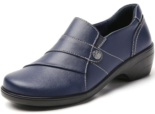 QAE Loafers for Women Orthopedic Shoes with Arch Support Comfortable Slip On Loafers Women's Dress Work Business Casual Shoes,Blue Leather,9