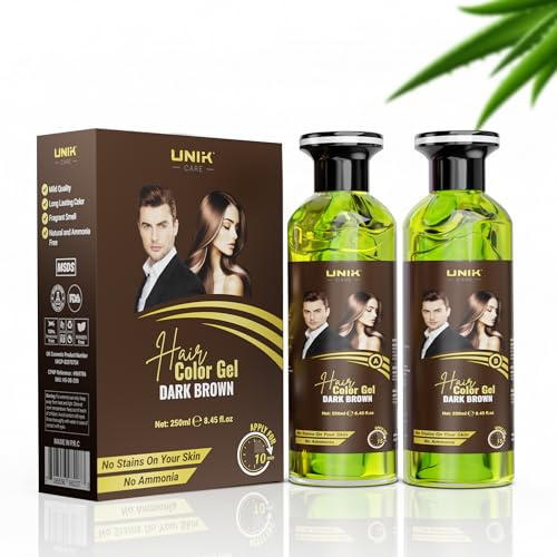 UNIK Care Brown Hair Colour Gel– Hair & Beard Dye, Ammonia Free, 2x250ml