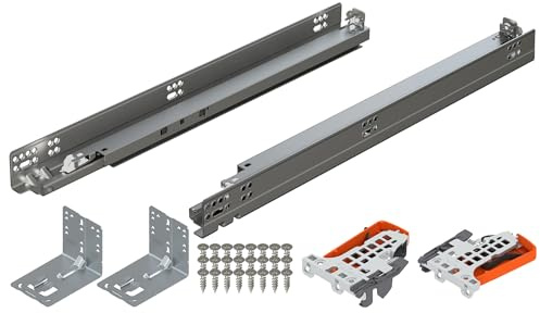 Blum Tandem Plus BLUMOTION Concealed Undermount Drawer Slides (Runners) Kit, 18-Inch, Full Extension, Soft-Close, Steel, 100 lb. Load Capacity for Wood Drawers (1 Kit)