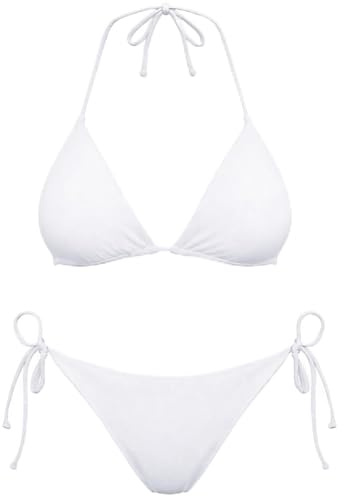 MUNSKT 2 Piece Women's Bikinis,Sexy Triangle Bikini Top,Cheeky Top Bottoms Bikini Sets for Women,Beach Swimsuit Swimming Costume (UK, Alpha, M, Regular, Regular, White)