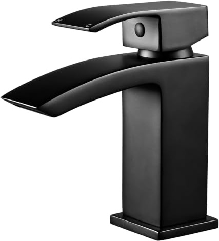 Funime Matt Black Bathroom Taps - Waterfall Square Monobloc Basin Mixer Tap | Durable Brass Body, Single Lever Bathroom Sink Tap, Precision Ceramic Cartridge, 1 Hole Installation, Anti-rust Basin Taps