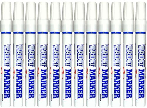 Paint Markers Oil-based Pen Permanent Waterproof Car Tire Tread Rubber Metal - 12 pcs (Blue)