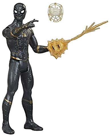 Spider-Man Marvel 15-Cm Mystery Web Gear Black and Gold Suit, 1 Mystery Web Gear Armor Accessory and 1 Character Accessory, Ages 4 and Up