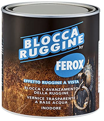 FEROX Bloccaruggine 750 ml, Smalto trasparente a base acqua per bloccare la ruggine, Asciugatura rapida, inodore, Smalto protettivo, uso interno ed esterno, Prodotto blocca avanzamento ruggine