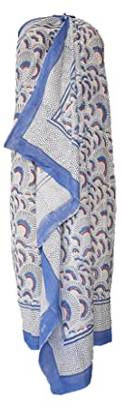 Cotton Sarong Indian Sarong Handmade Women's Soft Ethnic Floral Dress Beach Skirt Wear Women Beach Cover up Cotton Vintage Print Baby wrap Long Neck Scraf Blue, One Size