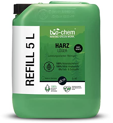 bio-chem - Desenroscador de resina de 5 litros - Eliminador de resina de acción rápida con fuerza de disolvente de primera clase - Para herramientas y herramientas de jardín de todo tipo