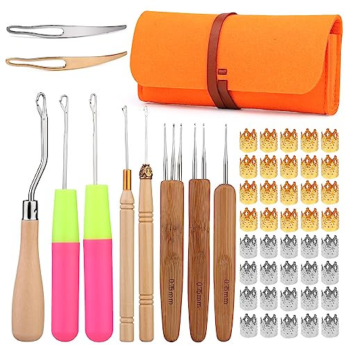 NAMOON Dreadlock Hook, Crochet Needle (0.75mm), Bent Latch Hook, Crochet Needles for Hair Braiding, w/ Case & Dreadlocks Tool, Orange, 8pcs