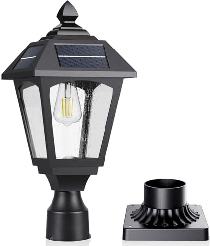 Benany Solar Post Lights Outdoor, Aluminium Solar Lamp Post Light with Pier Mount Base, Outside Decor for Yard Garden Pole Pillar, 100 Lumens (Warm White) ﻿