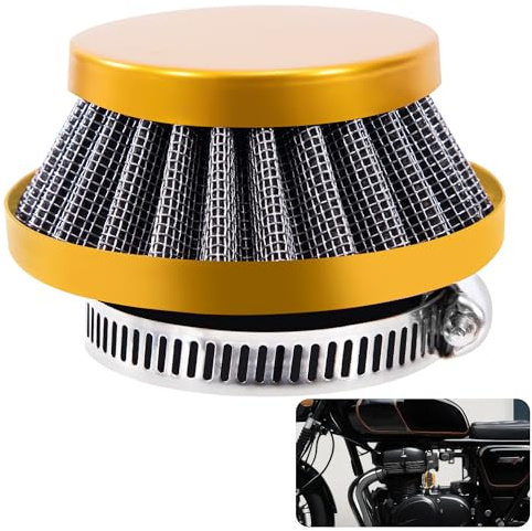 Tunejoy Motorrad Luftfilter 42mm Motorrad Ansaugluftfilter Doppelschicht Stahl Sportluftfilter für 2 Takt 43cc 47cc 49cc Moped Scooter ATV Quad Roller Mofa Dirt Bike Gold