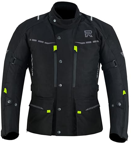 RAXUS SpeedFight - Giacca da moto da uomo invernale 3/4, impermeabile, omologata CE, Nero/fluorescente, XXL