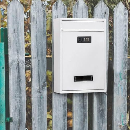 Lockable White Wall Mounted Mailbox for Commercial/Home Use Pre drilled Holes for Easy Installation Secure Postal Storage Box for Door/Curbside/Yard