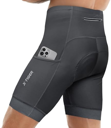 X-TIGER Men's Cycling Shorts with Back Pocket,5D Gel Padded Bike Shorts for Men,Mountain Road Biking Riding Half Pants Tights Grey