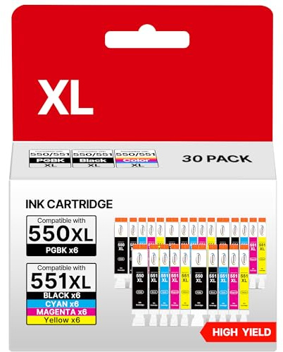 550 551 XL Multipack Kompatibel für Canon 551 CLI-551 PGI-550XL CLI-551XL 550 XL für Canon MX925 Druckerpatronen IP7250 iX6850 MX725 MX920 MG5650 (550XL 551XL 30er-Pack)