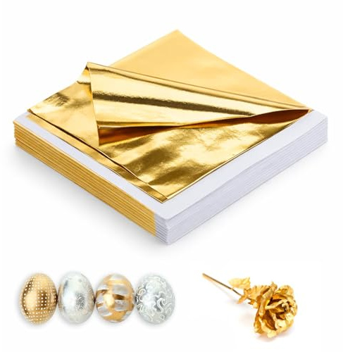 JJUNW 200PCS Gold Leaf Sheet, Foil-Leaf Set, Gold Leaf Sheets for Art for DIY Art Decoration, Nails, Handicrafts, Bronzing, Furniture, Painting, Resin(3.15 x 3.35 Inches)