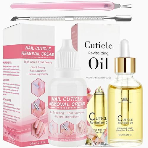 Cuticle Care Kit with Cuticle Remover Cream,Cuticle Care Oil,Pusher,Trimmer | Cuticle Remover Cream, Cuticle Care Oil, Pusher, Trimmer