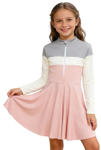 Traje de baño de manga larga Rashguard con falda para niñas, colorido juego de natación para adolescentes mayores, ideal para uso diario en fiestas al aire libre, Rosa., 7-8 años