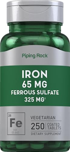 Piping Rock Iron Ferrous Sulfate 65 mg | 250 Tablets | Iron Supplement | High Potency Formula | Vegetarian, Non-GMO, Gluten Free
