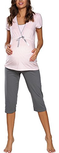 Italian Fashion Pijama premamá de Mujer de Manga Corta y pantalón de Dos Piezas 3/4 | Pijama de Maternidad de Moda, Hospital para mamá.