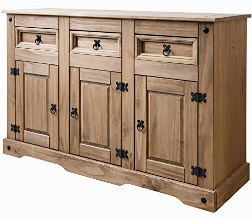 Mews Corona Anrichte aus mexikanischem Kiefernholz, 3 Schubladen und 3 Türen, rustikales Design