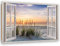Feeby - Wandbilder Wohnzimmer 120x80 cm, Deko Paneel Bilder, Bilder für Schlafzimmer, Echter Gemalter Effekt, Moderne Wanddeko, Gemälde - Fensterblick Meer, Strand, Sonnenuntergang - Beige