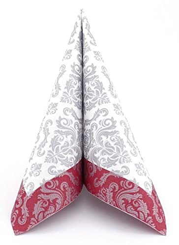 APARTina Serviette Barock Silber in Bordeaux, stoffähnliche Airlaidservietten & hochwertige Einwegservietten, ideal für Hochzeit & Feste, 50 Stück, 40 x 40 cm