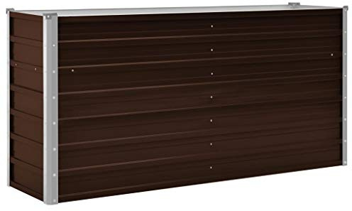 Uppläggningsbädd blomkruka blomkruka blomlåda planteringslåda metall planteringsbädd tidigt bädd trädgård blomlöppsbädd för terrass och trädgård brun 160 x 40 x 77 cm galvaniserat stål