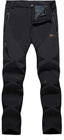 EKLENTSON Mens Waterproof Pants Thermal Work Pants Zip Pocket Hiking Hill Breathable MTB Trousers,Black,32