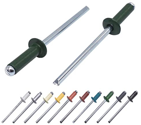 Paquete de 80 remaches pintados para ciegas de 4,0 x 14 mm, cabeza de cúpula, DIN 7337, remaches de aluminio y mandril de acero, 80, color verde cromado RAL 6020