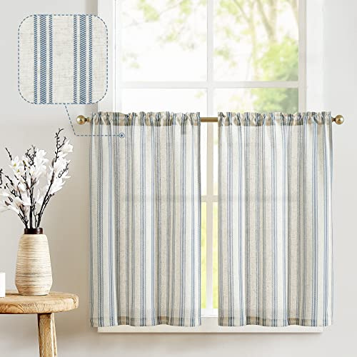 jinchan Linen Striped Tier Curtains for Kitchen Windows Farmhouse