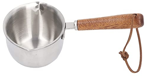 Calentador de Mantequilla de Doble Boquilla, Mini Crisol de Mantequilla de Acero Inoxidable con de Madera, Olla de Leche Multifunción para Derretir Chocolate para Cocina (120 ml)