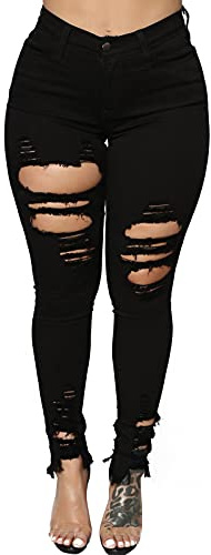 ZERMOM Women's Ripped Skinny Jeans Stretch Mid Rise Distressed Destroyed Denim Pants Black